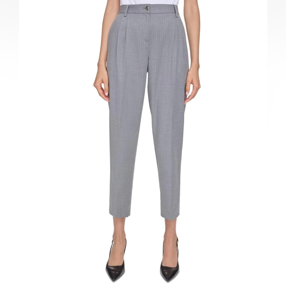 Calvin Klein Women's Gray Pinstripe High Rise Ankle Pants Gray Size 12